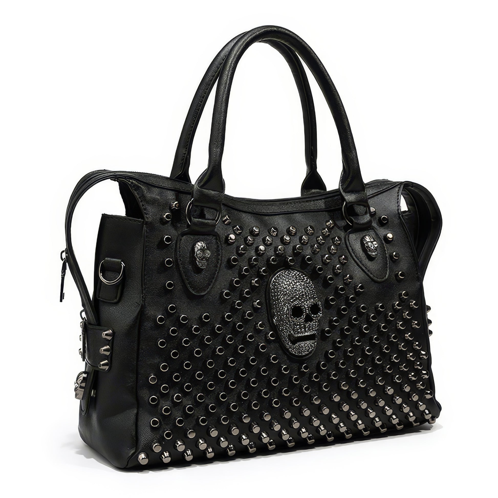 Skull Studded Faux Leather Shoulder Bag