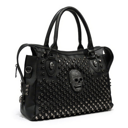 Skull Studded Faux Leather Shoulder Bag