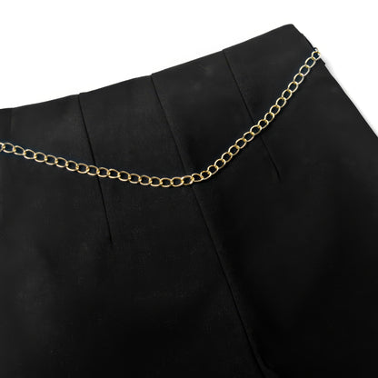 Gold Chain Belted High Waist Black Shorts