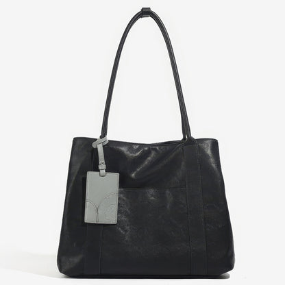Soft Black Leather Shoulder Tote Bag
