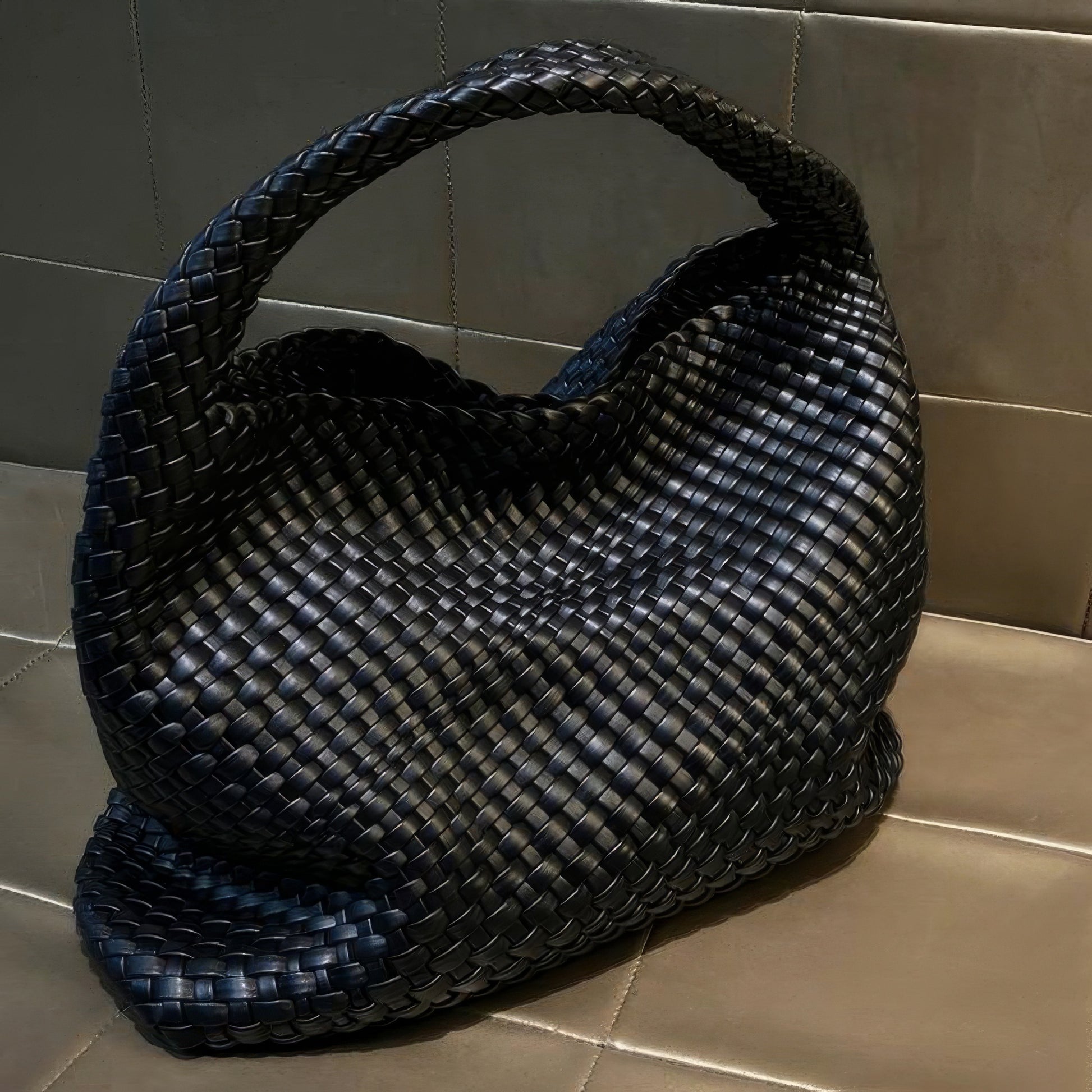 Woven Faux Leather Slouchy Hobo Bag