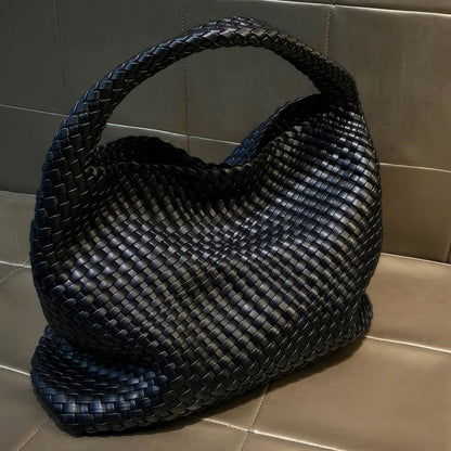 Woven Faux Leather Slouchy Hobo Bag