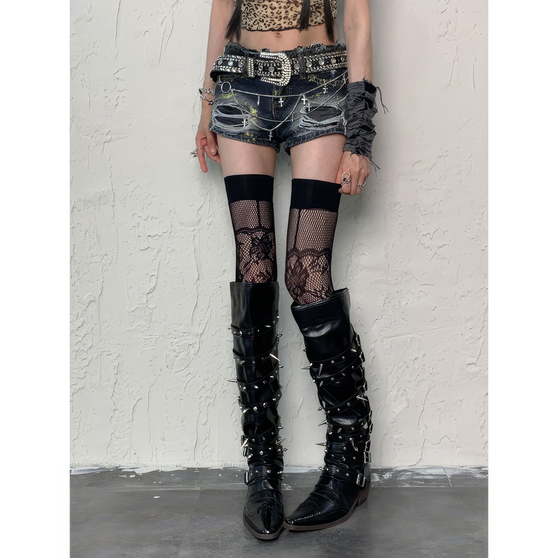 Two-Tone Floral Mesh Lace Tights