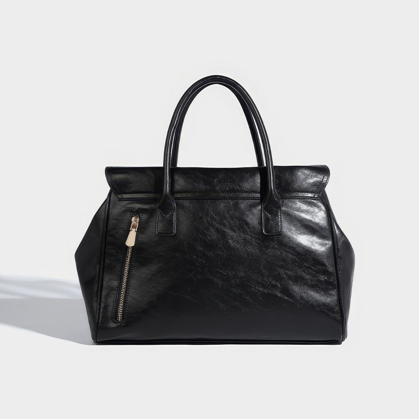 Structured Glossy Pocket Detail Tote Bag