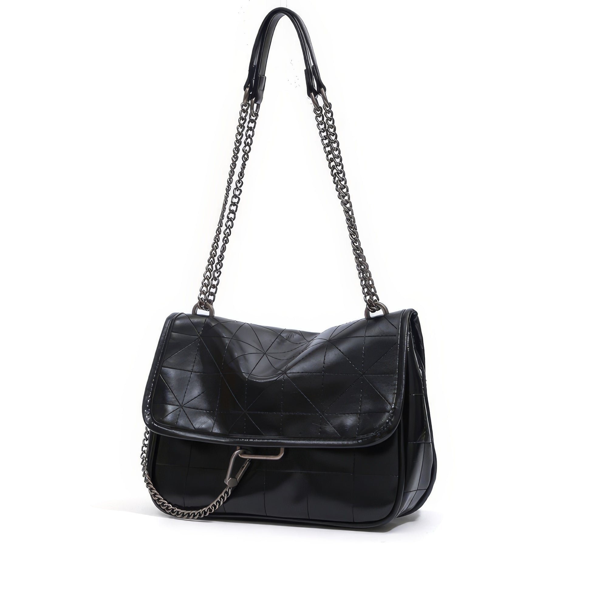 Quilted Chain Strap Black Shoulder Bag