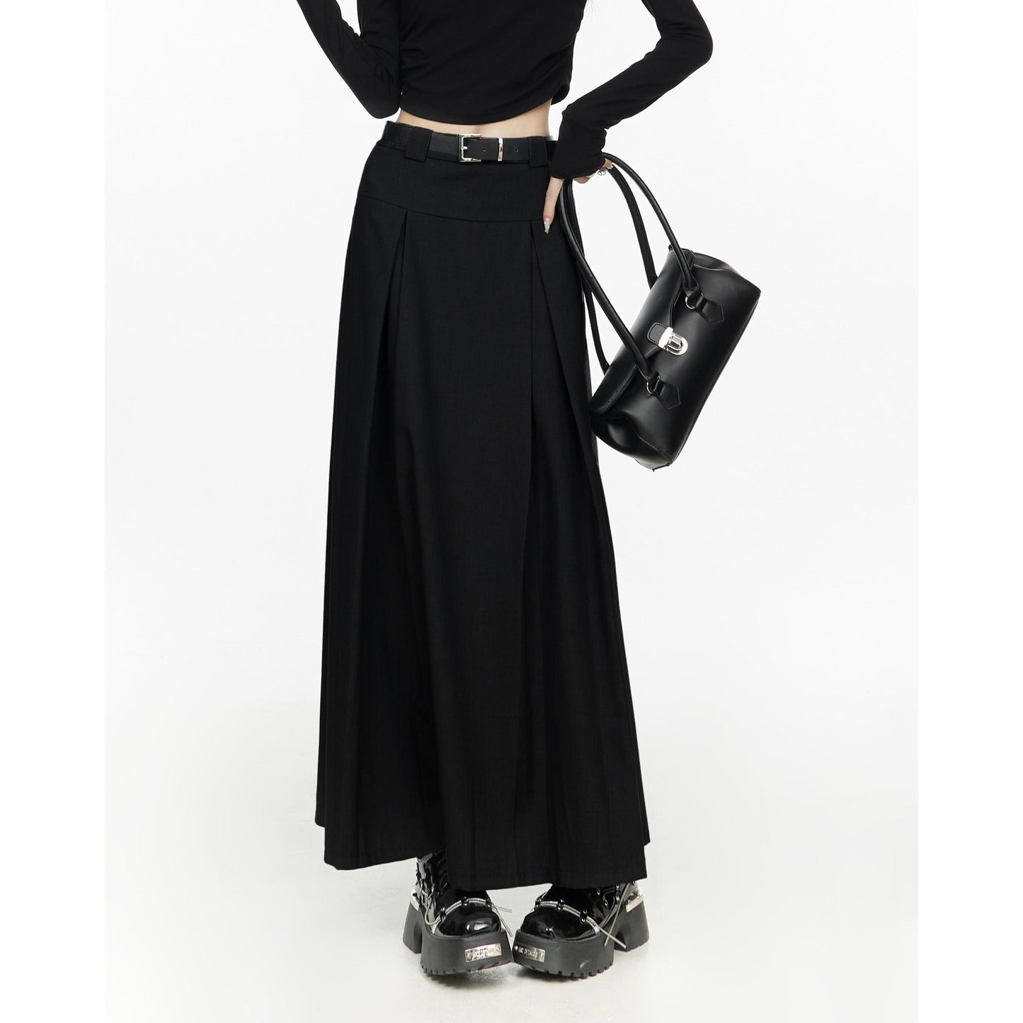 Pleated High Waist Maxi Skirt