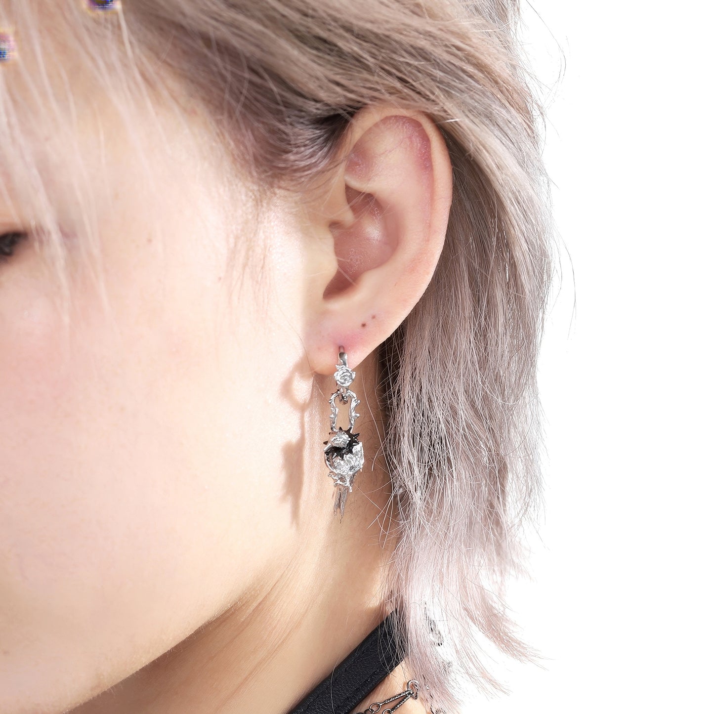 Spiked Raven Rose Drop Earrings