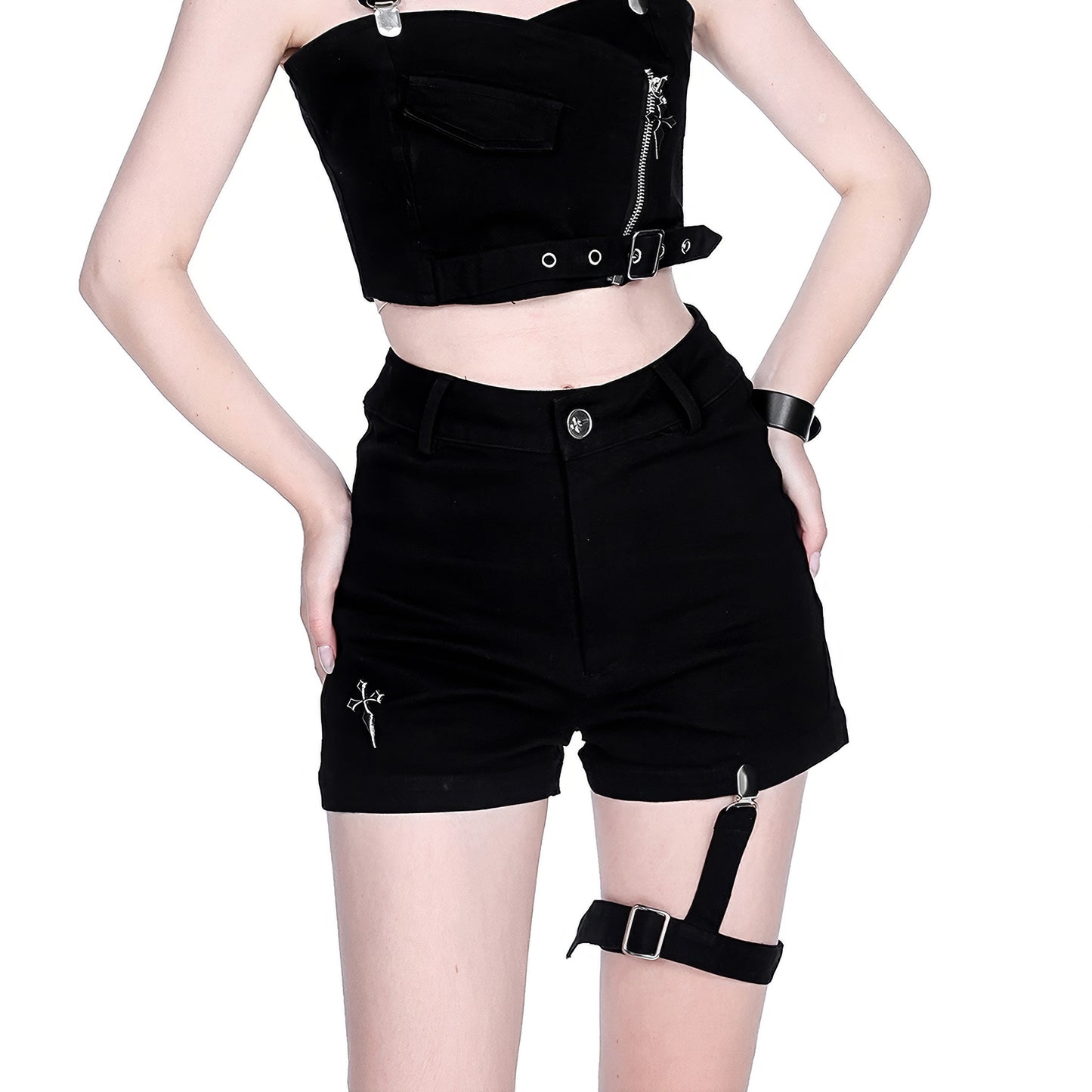 Strap Detail High Waist Shorts