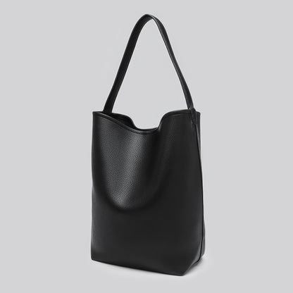 Structured Pebble Leather Black Tote Bag