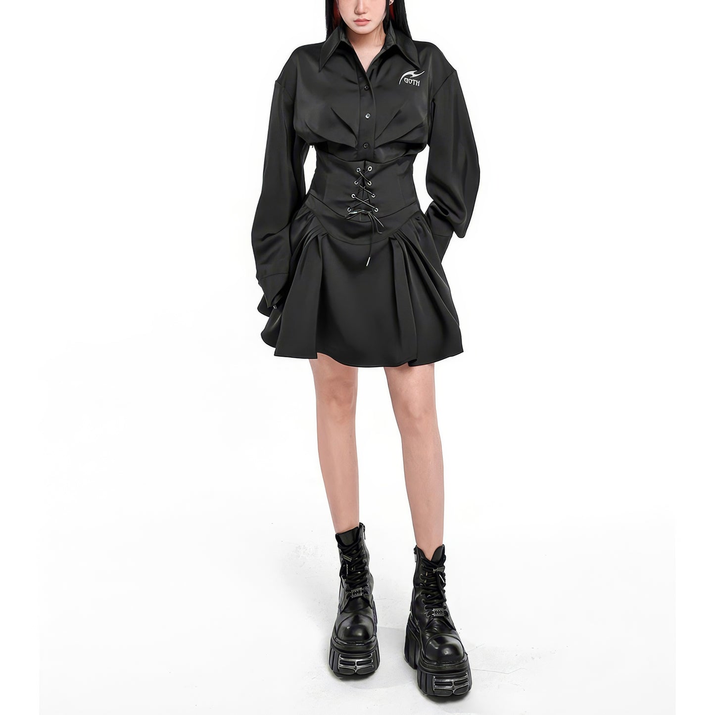Satin Corset Pleated Shirt Dress