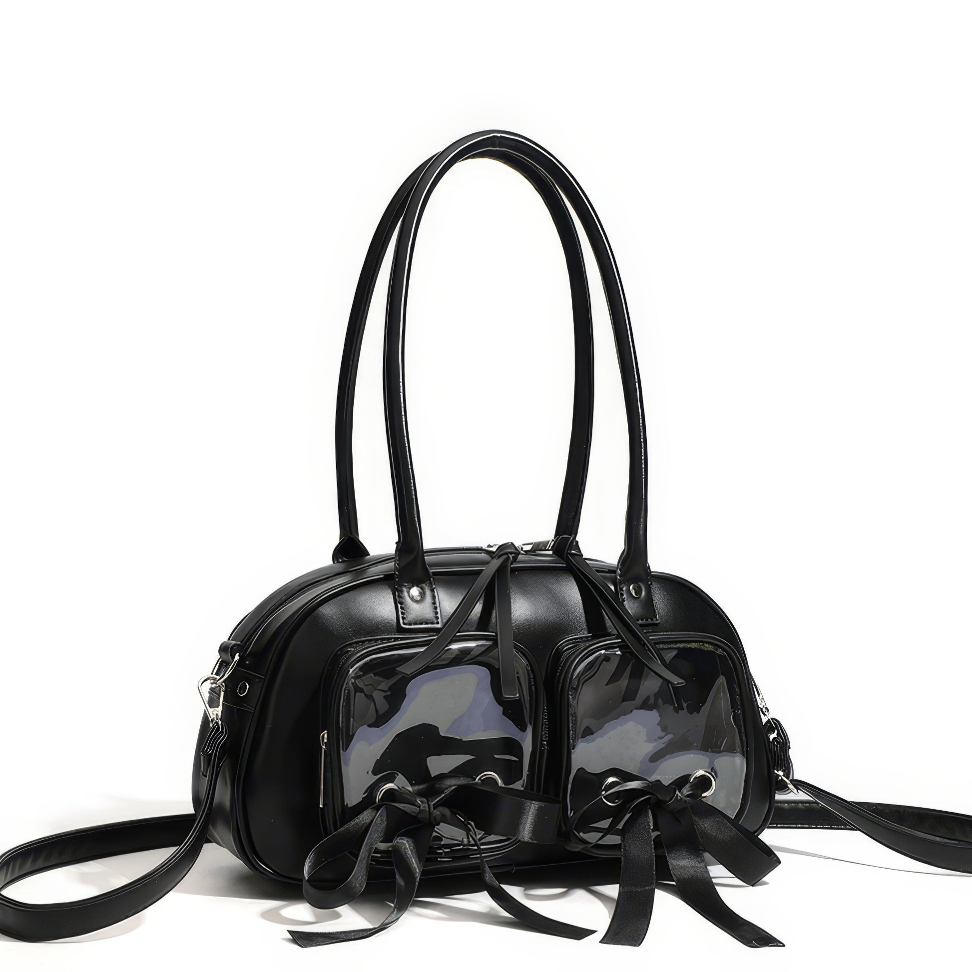 Patent Ribbon Detail Double Pocket Bag