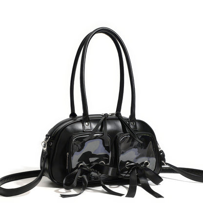 Patent Ribbon Detail Double Pocket Bag