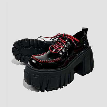 Black Patent Contrast Stitch Platform Shoes