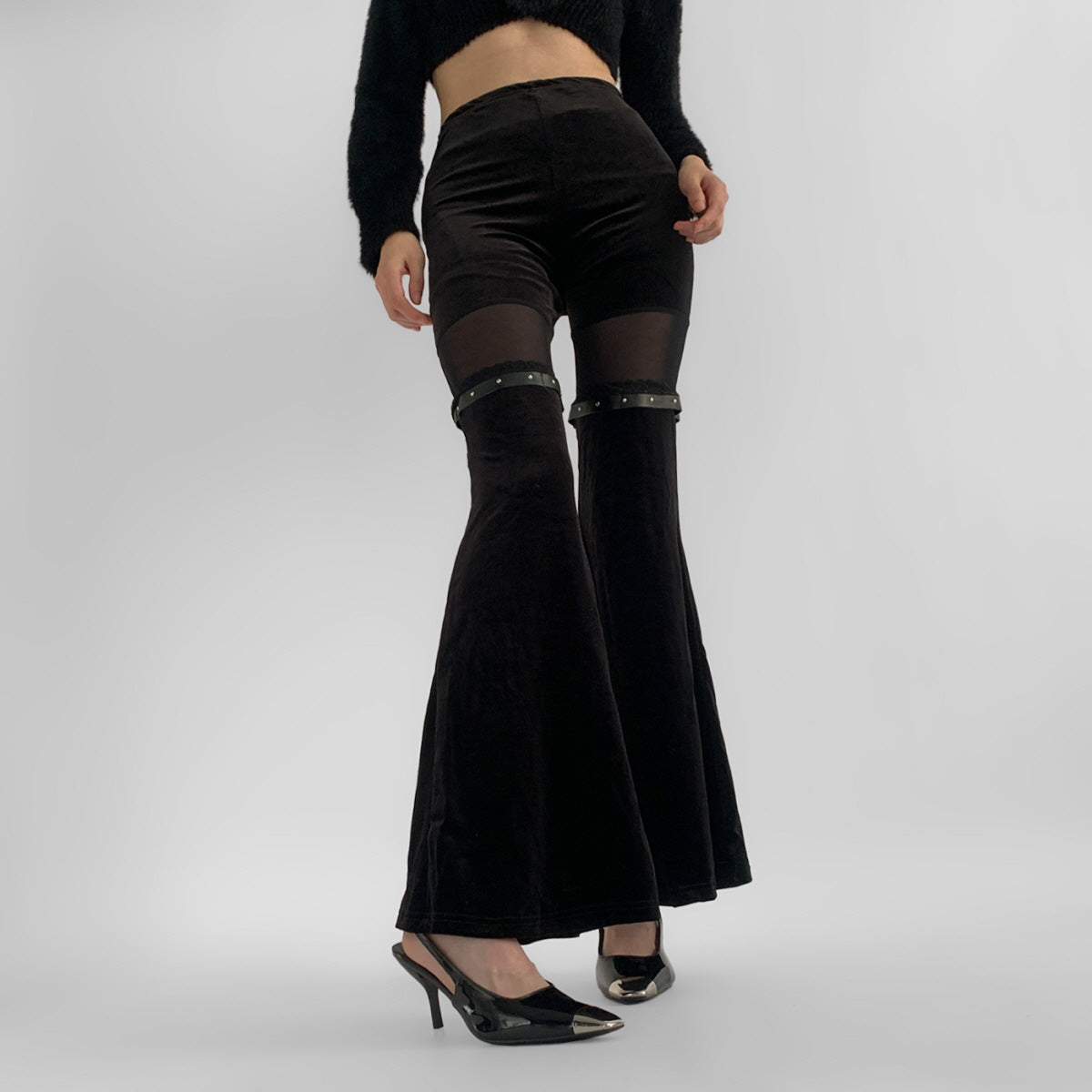 Black Sheer Panel Flare Pants