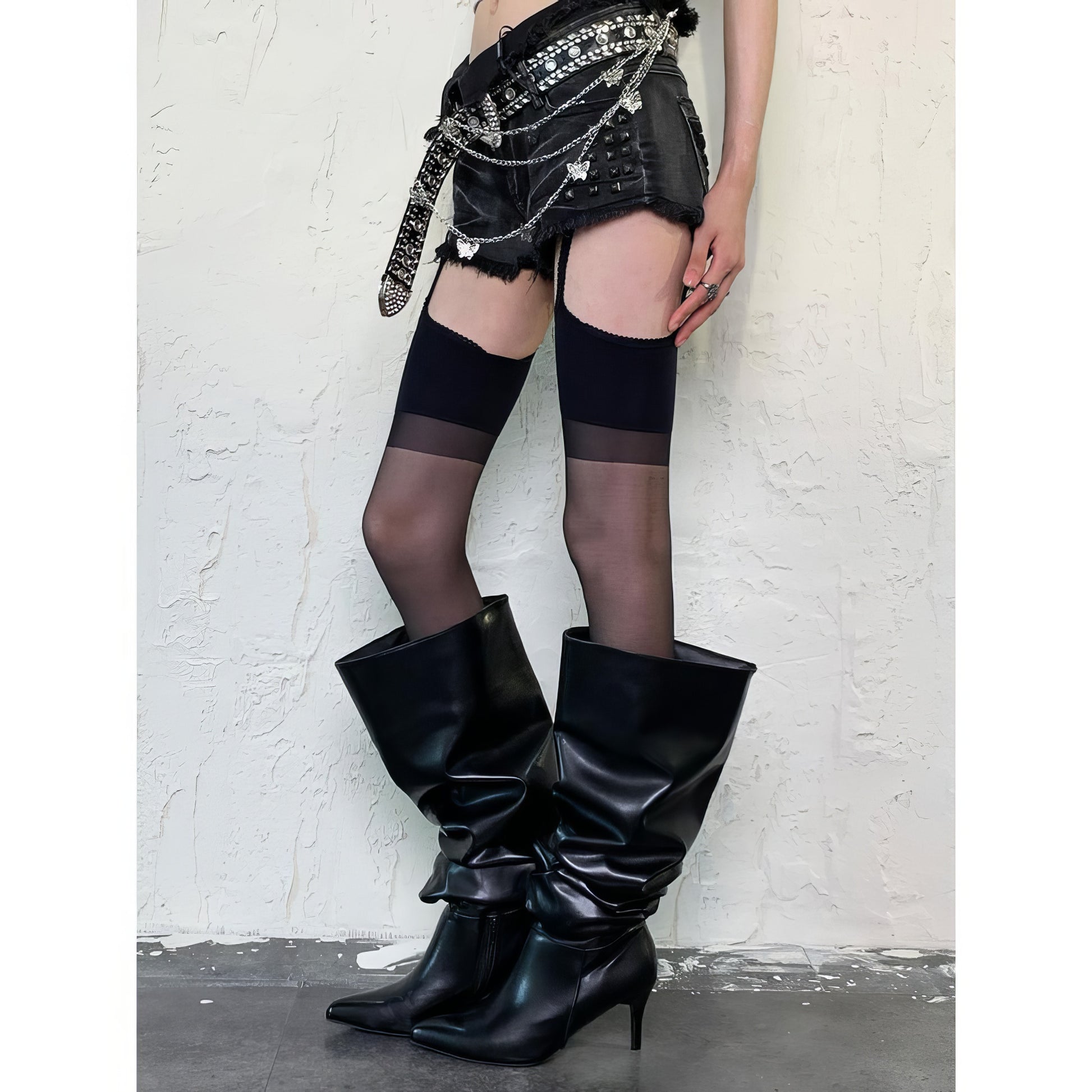 Contrast Band Faux Garter Tights