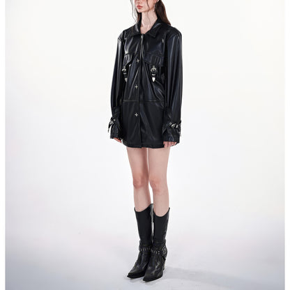 Star Rivet Faux Leather Oversized Jacket