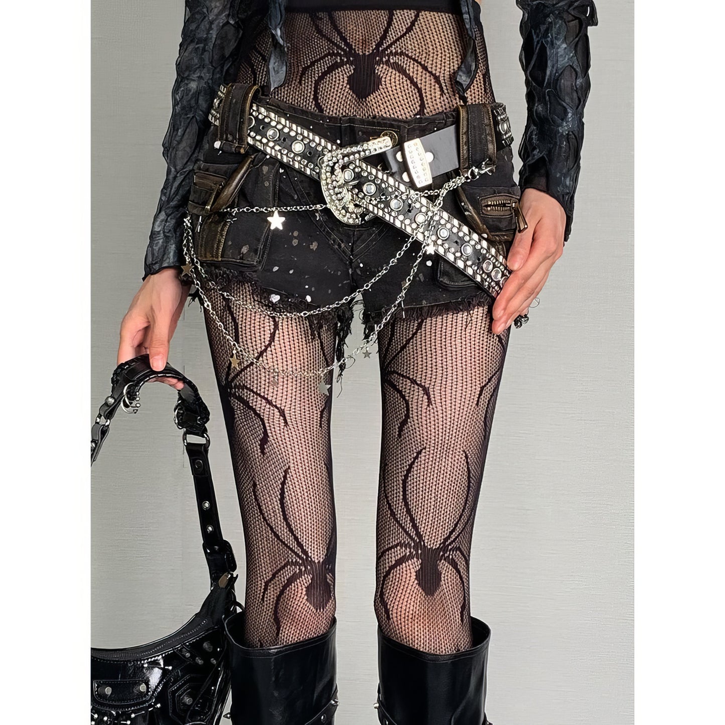 Spider Web Sheer Tights with High Waist