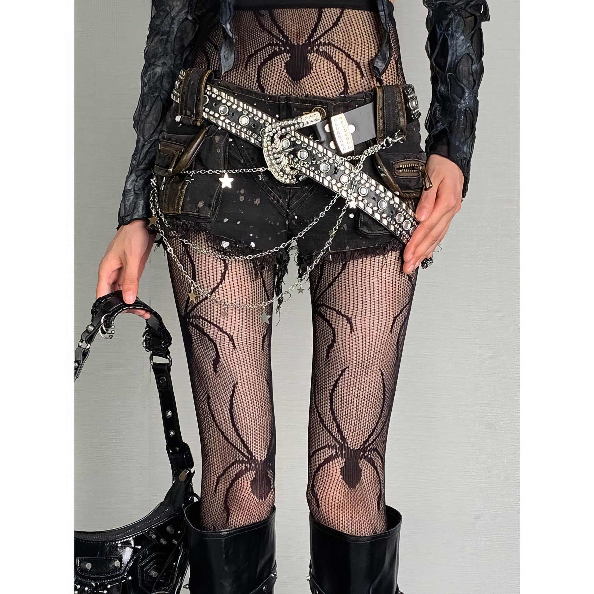 Spider Web Sheer Tights with High Waist