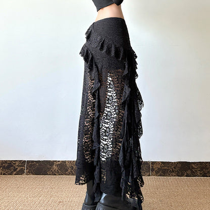 Lace Ruffled Asymmetrical Skirt