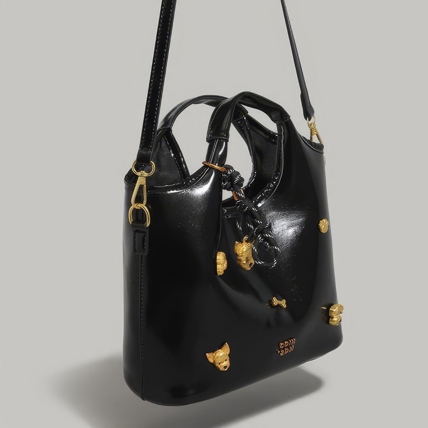 Glossy Round Handle Patent Tote Bag
