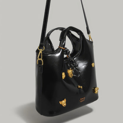 Glossy Round Handle Patent Tote Bag