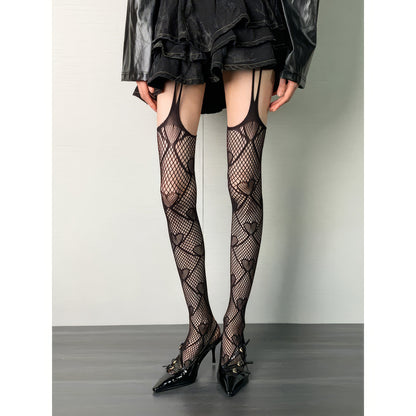 Heart Pattern Suspender Mesh Tights