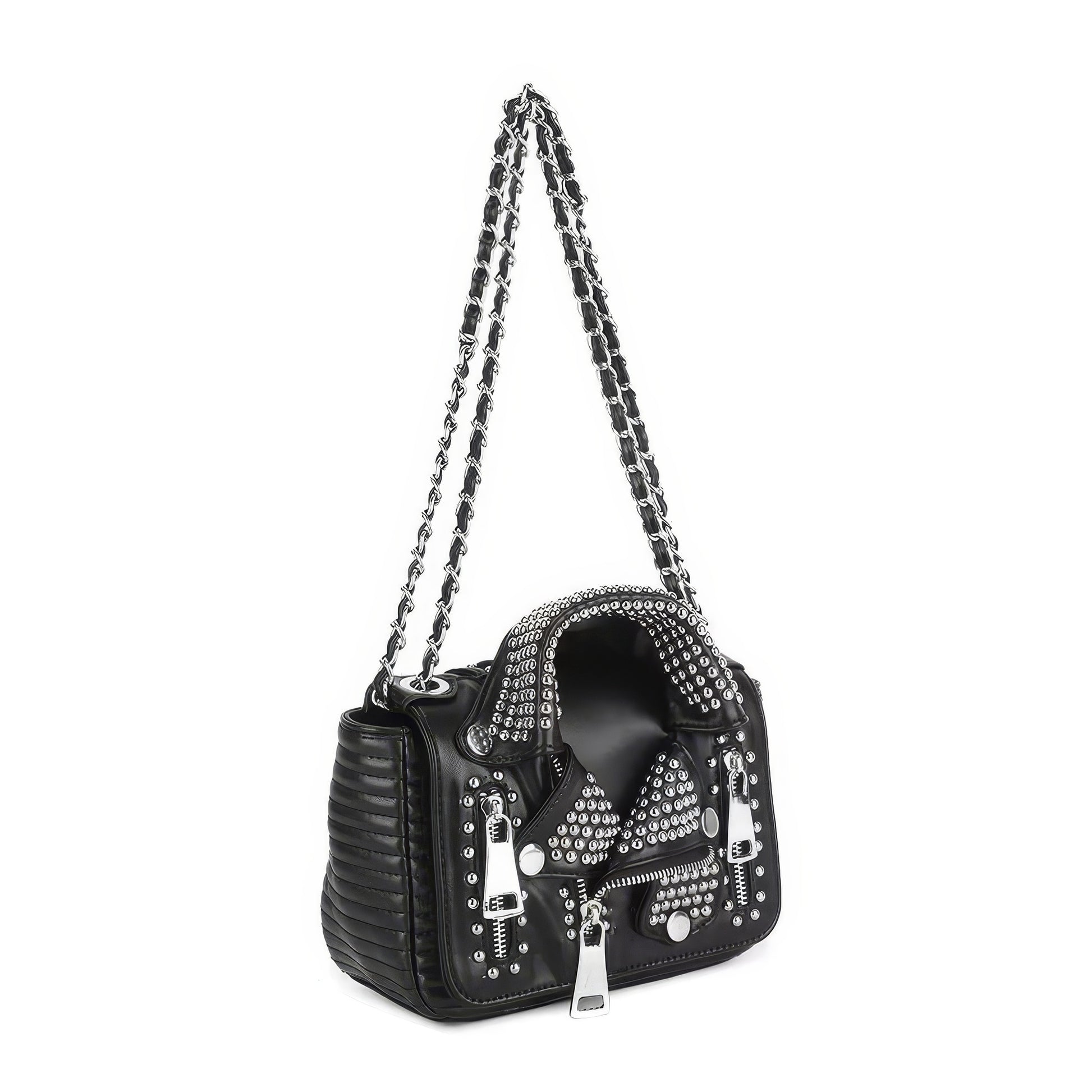 Studded Biker Jacket Chain Shoulder Bag