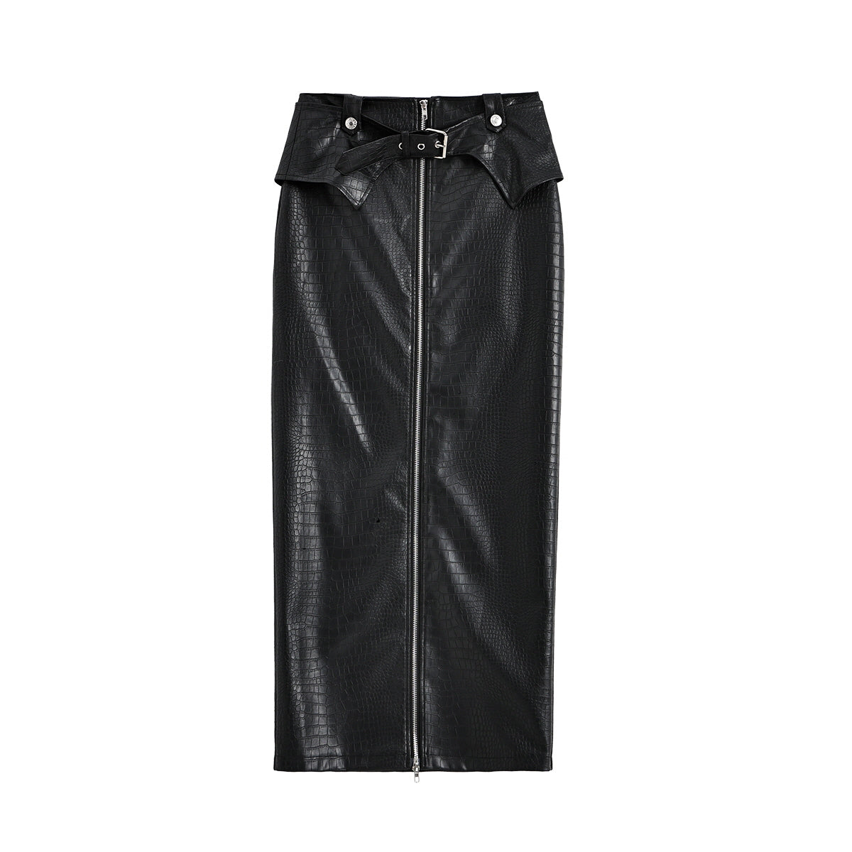 Croc-Embossed Zip Slit Maxi Skirt