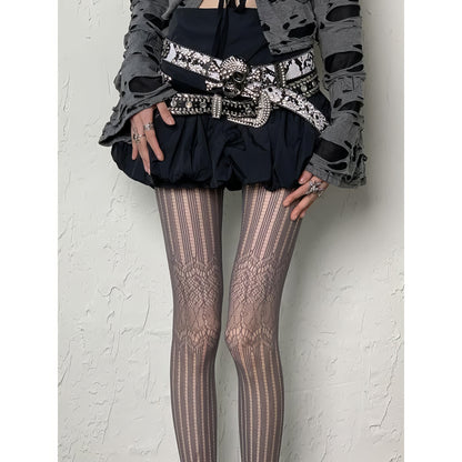 Vertical Lace Pattern Mesh Tights