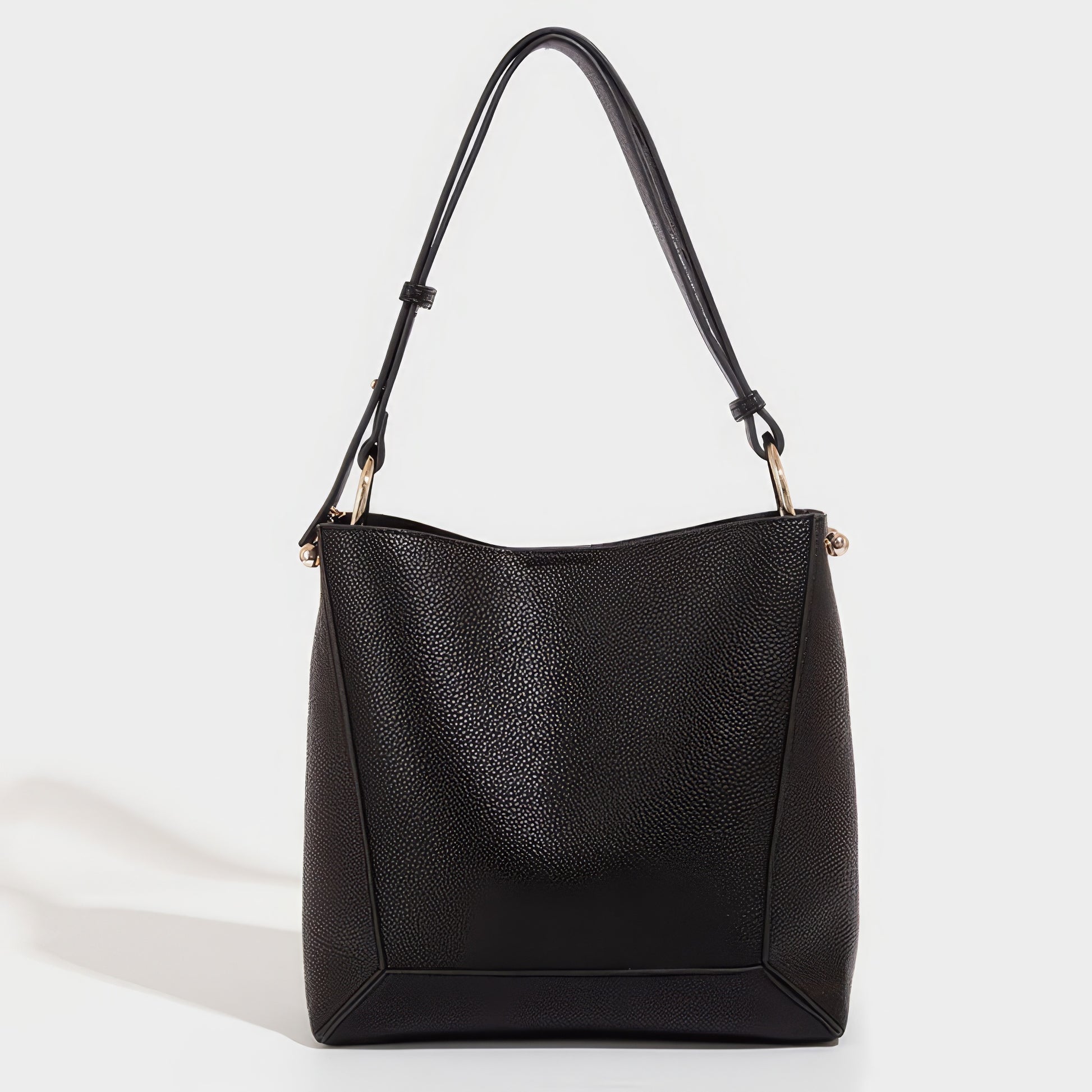 Textured Faux Leather Bucket Shoulder Bag