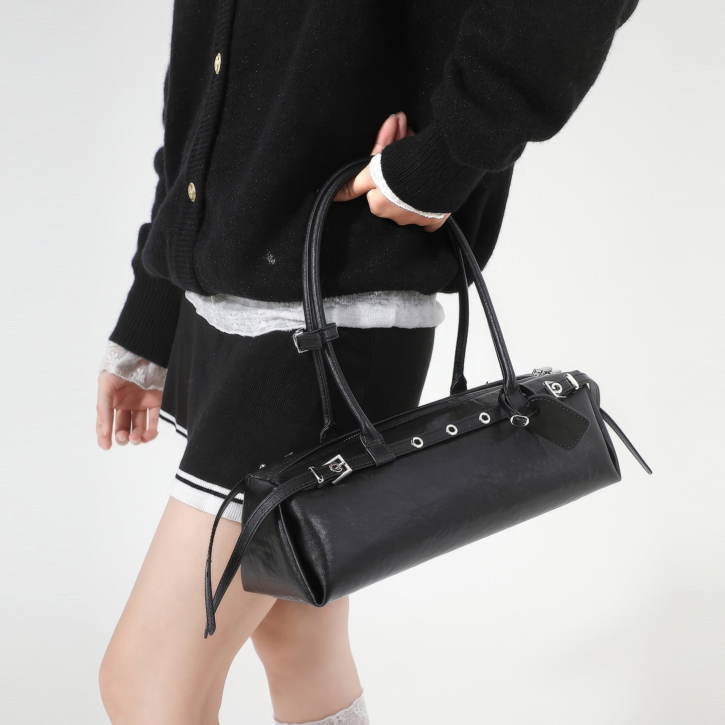 Buckle Strap Long Barrel Shoulder Bag