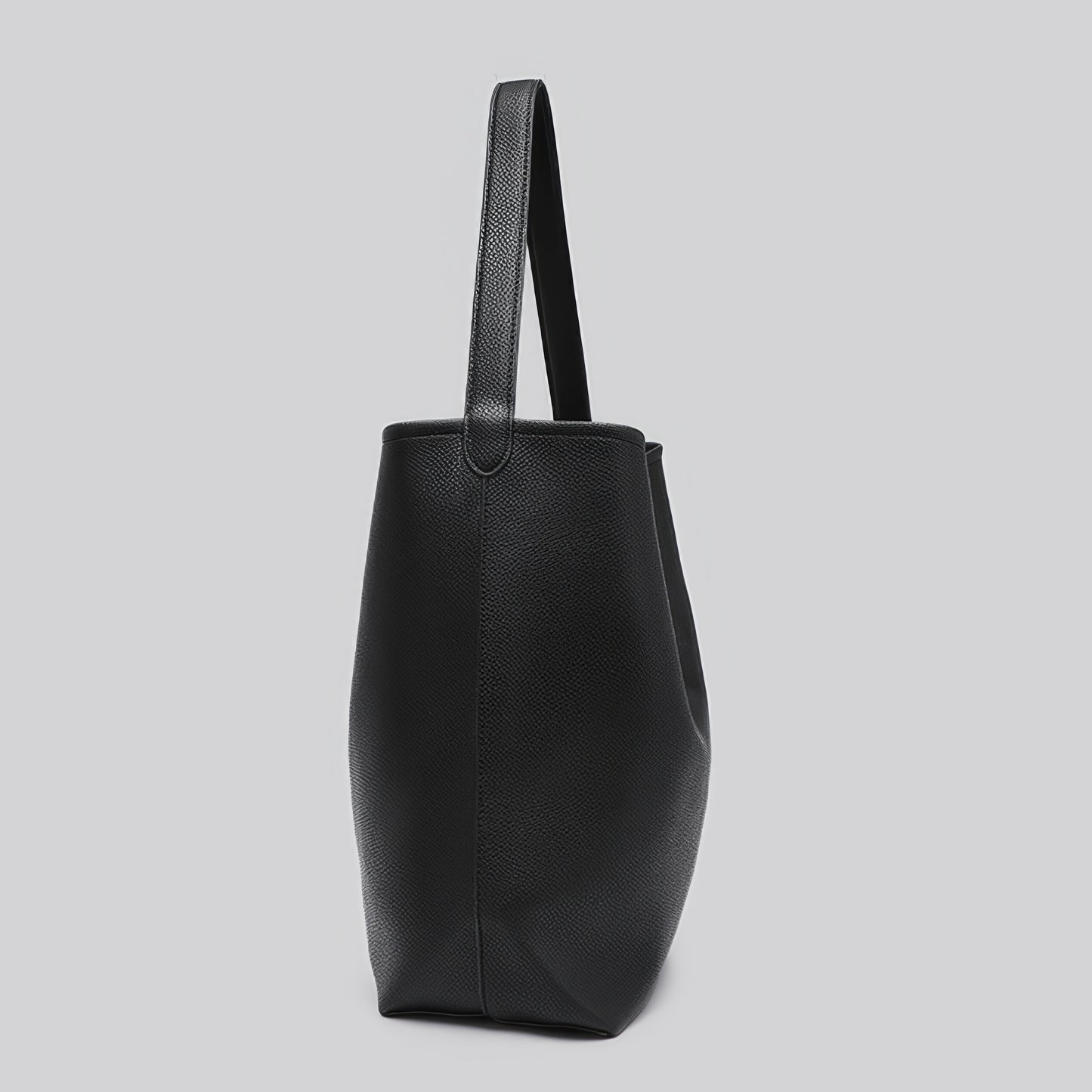 Structured Pebble Leather Black Tote Bag