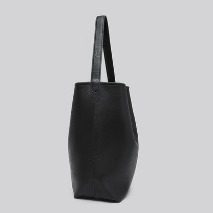 Structured Pebble Leather Black Tote Bag