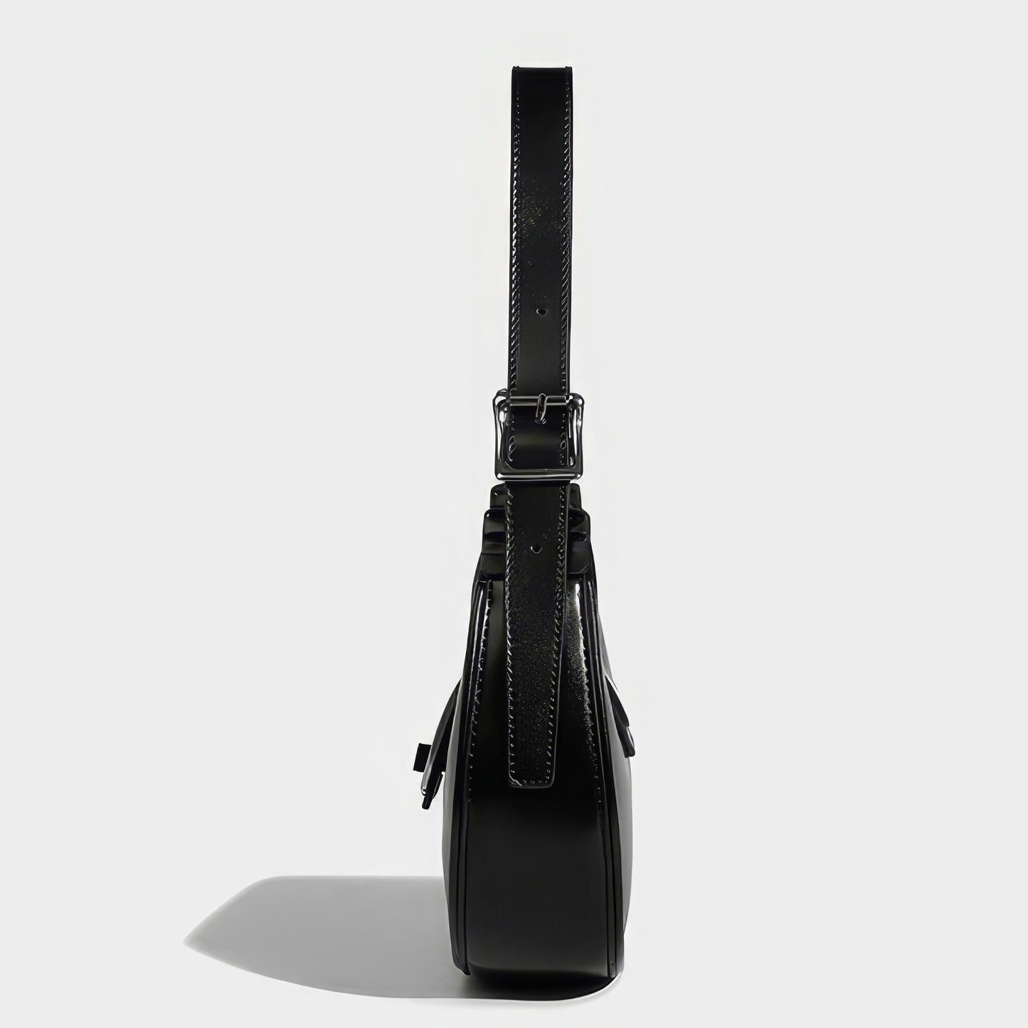 Smooth Black Crescent Shoulder Bag
