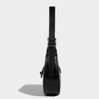 Smooth Black Crescent Shoulder Bag