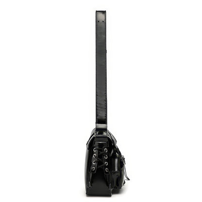 Glossy Buckle Multi-Pocket Shoulder Bag