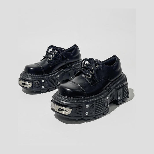 Black Cyberpunk Platform Lace-Up Shoes