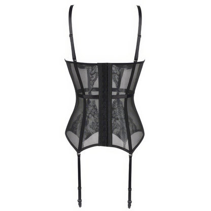 Sheer Lace Mesh Bustier Bodysuit