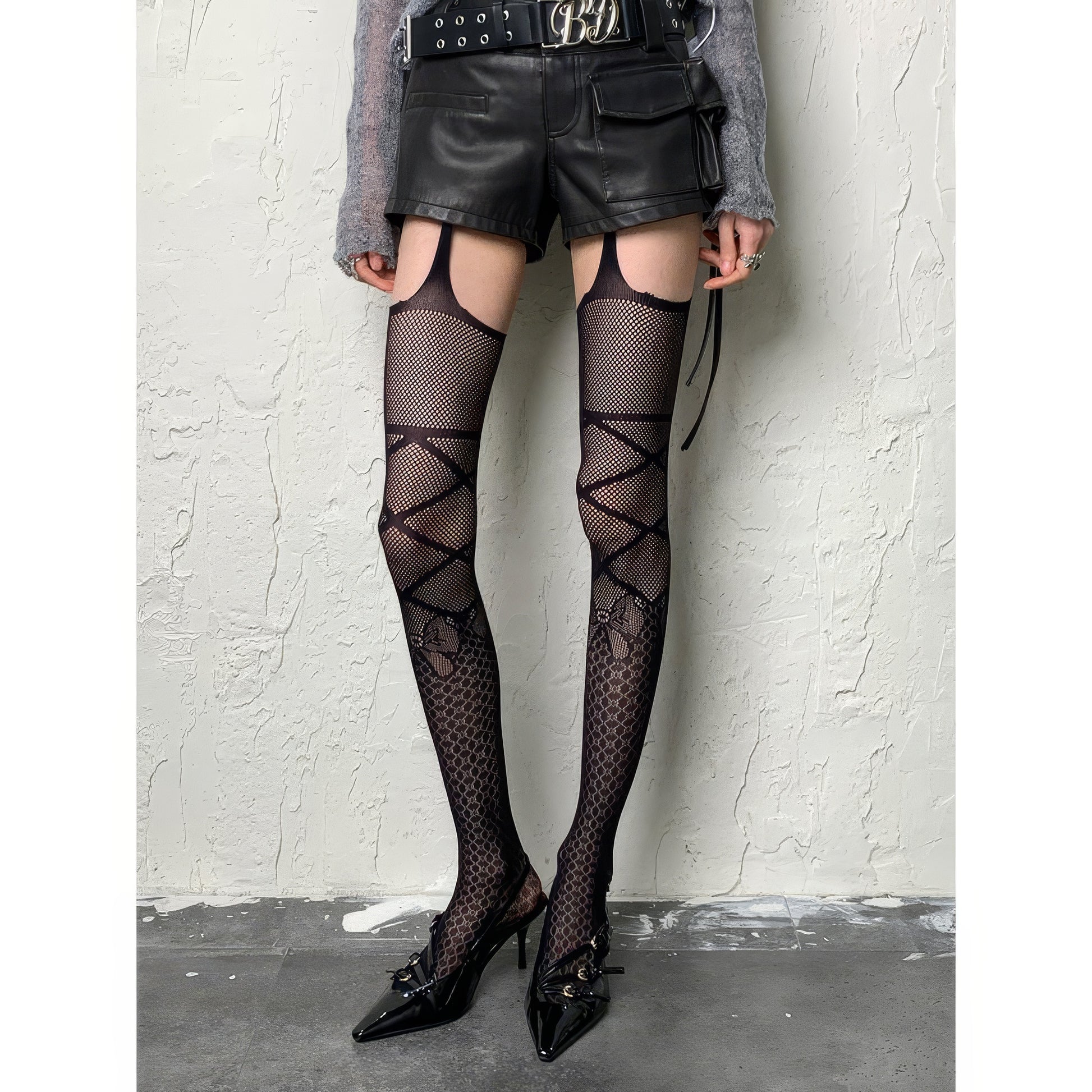 Bokior marble wine|Line cutout dark bow Y2K Shibuya Royal Sister Suspender Goth Ghost Horse Hot Girl