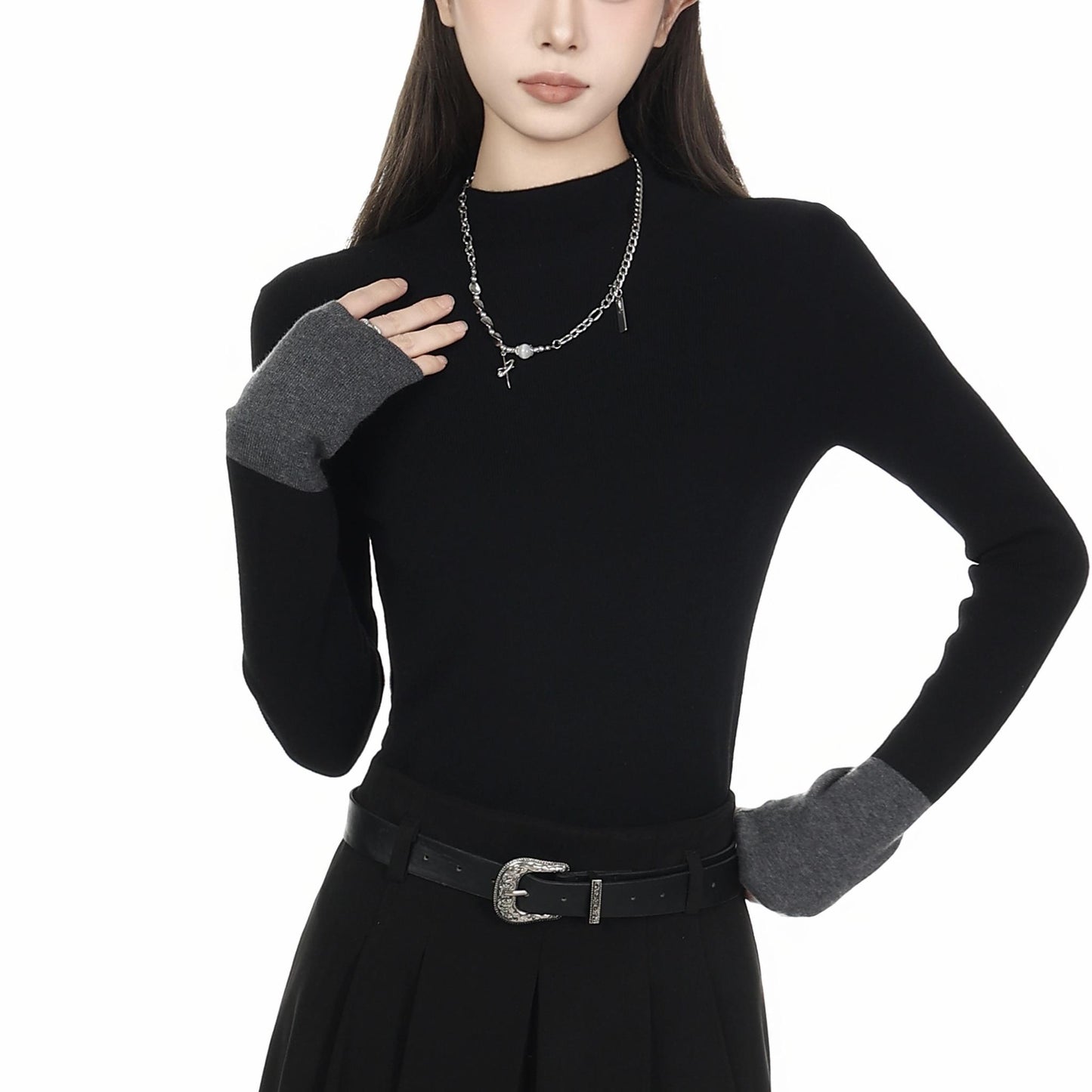 Mock Neck Slim Fit Knit Top