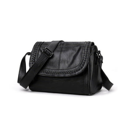 Braided Trim Flap Leather Crossbody Bag