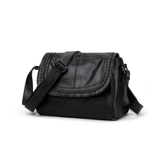 Braided Trim Flap Leather Crossbody Bag