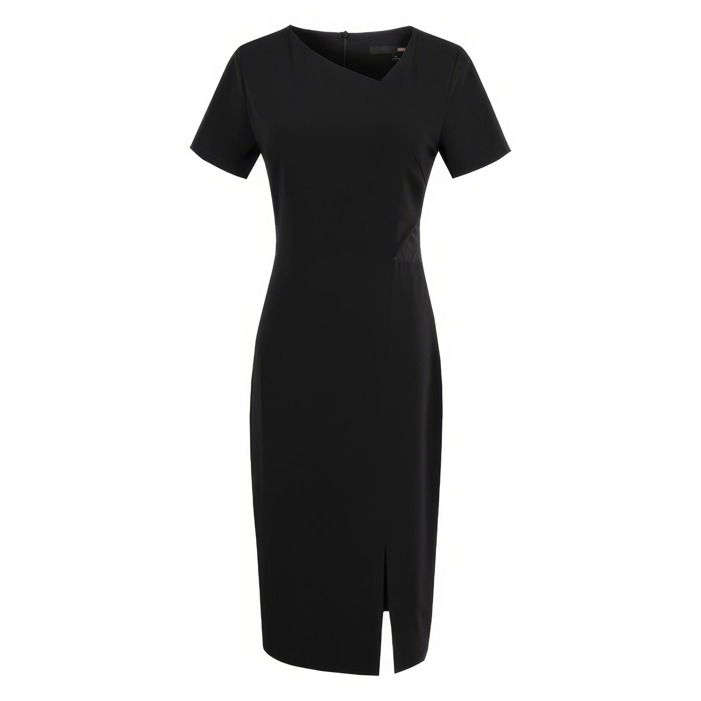 Asymmetrical Neckline Black Pencil Dress