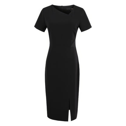 Asymmetrical Neckline Black Pencil Dress