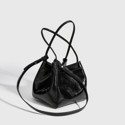 Glossy Crinkle Textured Drawstring Tote Bag