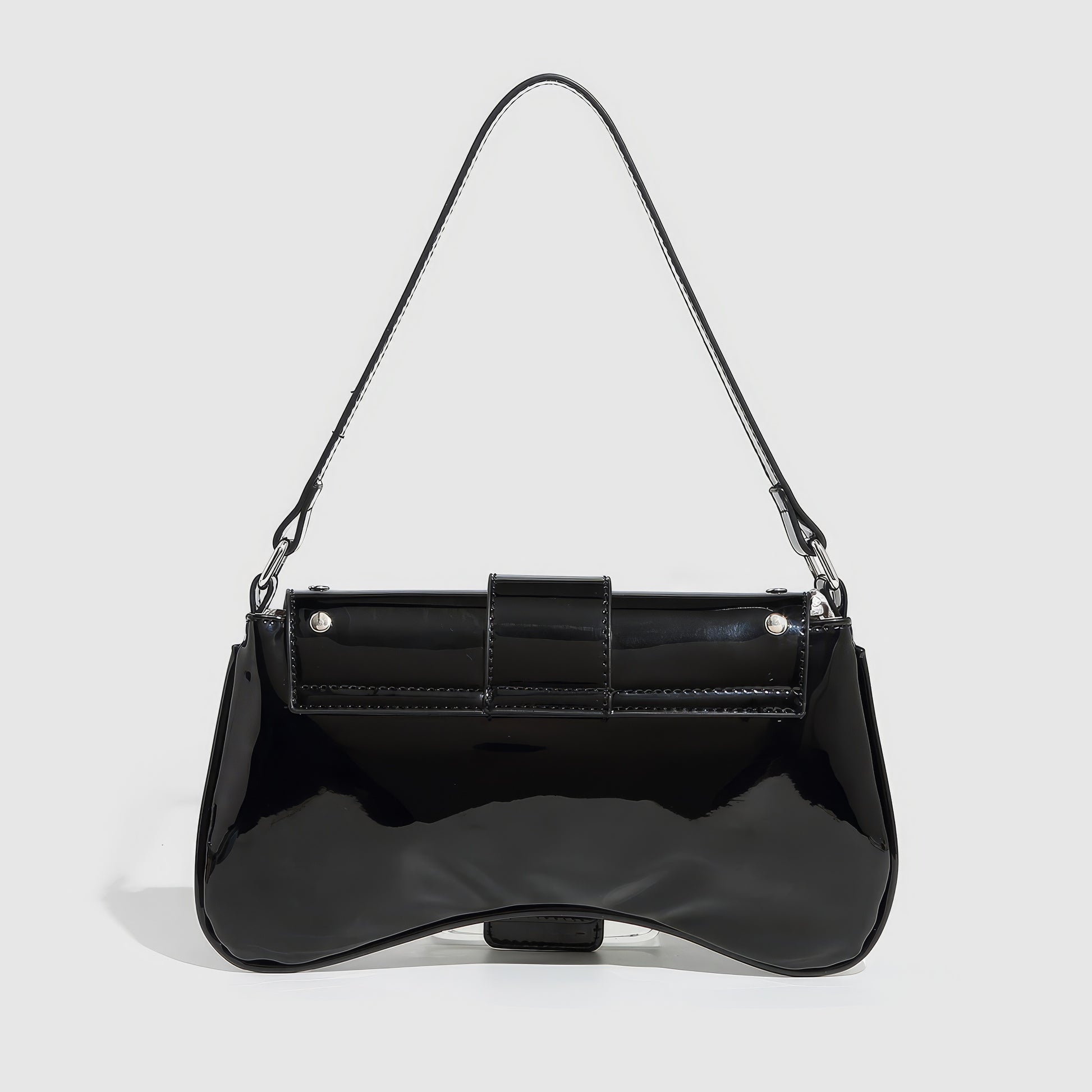 Patent Buckle Strap Black Shoulder Bag