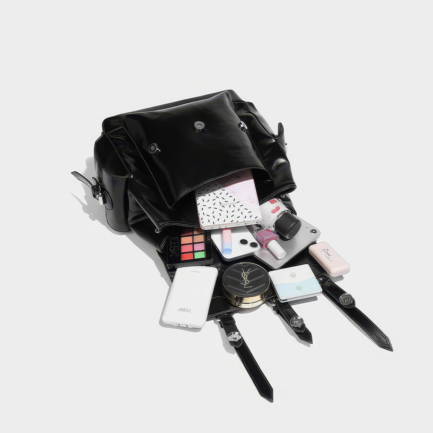 Triple Buckle Glossy Chain Backpack