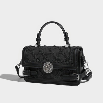 Textured Buckle Flap Top Handle Bag