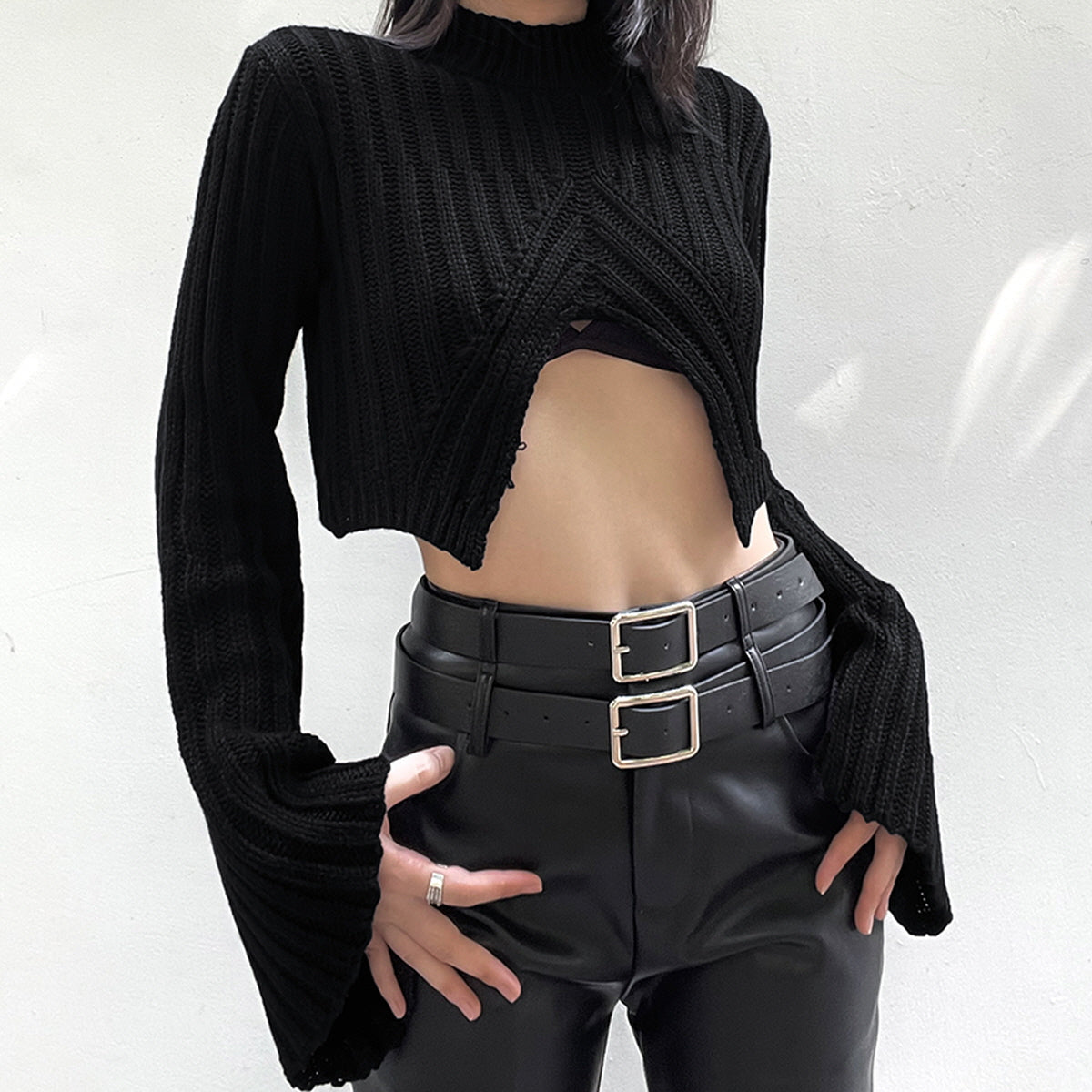 Ribbed Cutout Cropped Sweater