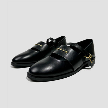 Black Studded Buckle Mary Jane Shoes